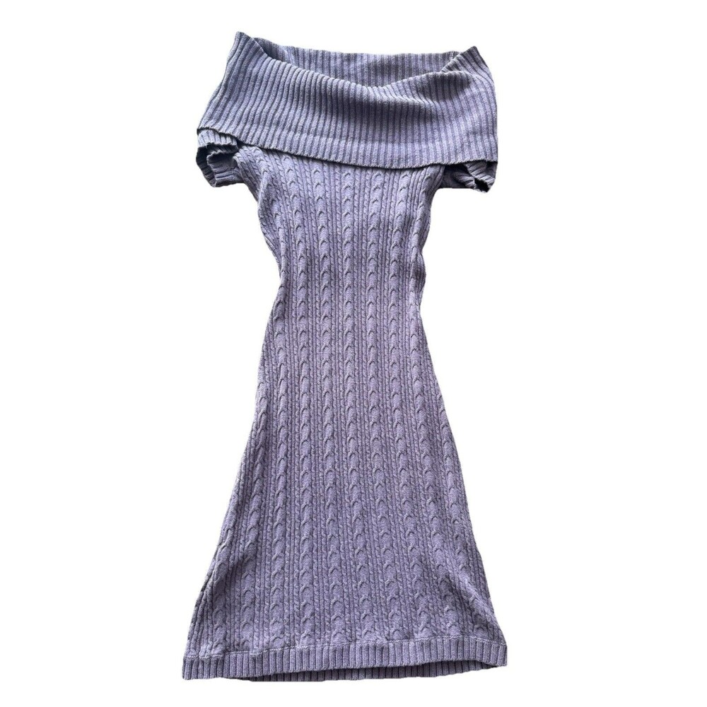 BCBG Max Azria Cable Knit Off Shoulder Sweater Dress XS Lavender Purple Y2K - Picture 2 of 7